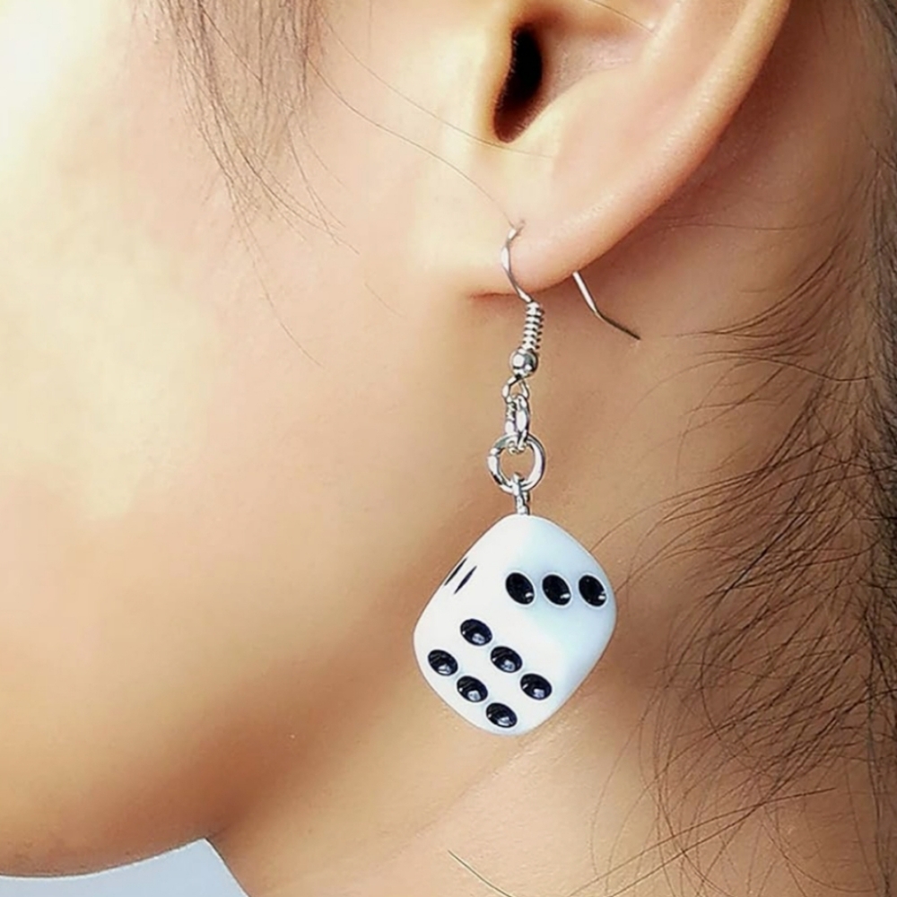 Black‎ and White Dice Drop Earrings New - Picture 2 of 2